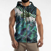 Turquoise Traditional Cloak Aotearoa Sleeveless Zip Hoodie Maori Paua Shell Korowai Pattern - Polynesian Pride