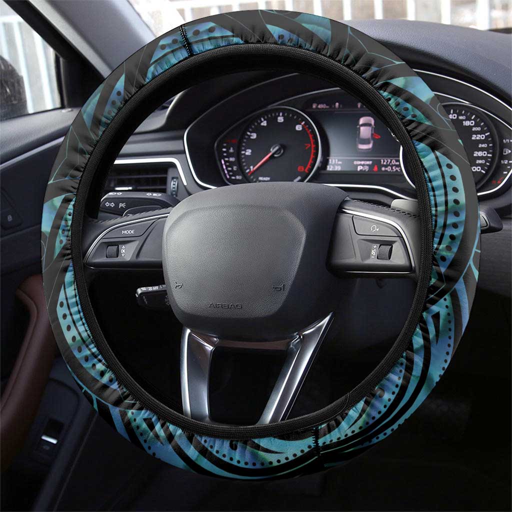 Turquoise Traditional Cloak Aotearoa Steering Wheel Cover Maori Paua Shell Korowai Pattern LT14 - Polynesian Pride