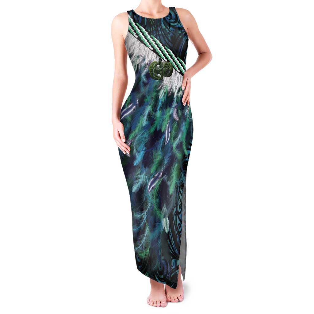 Turquoise Traditional Cloak Aotearoa Tank Maxi Dress Maori Paua Shell Korowai Pattern LT14 Women Turquoise - Polynesian Pride