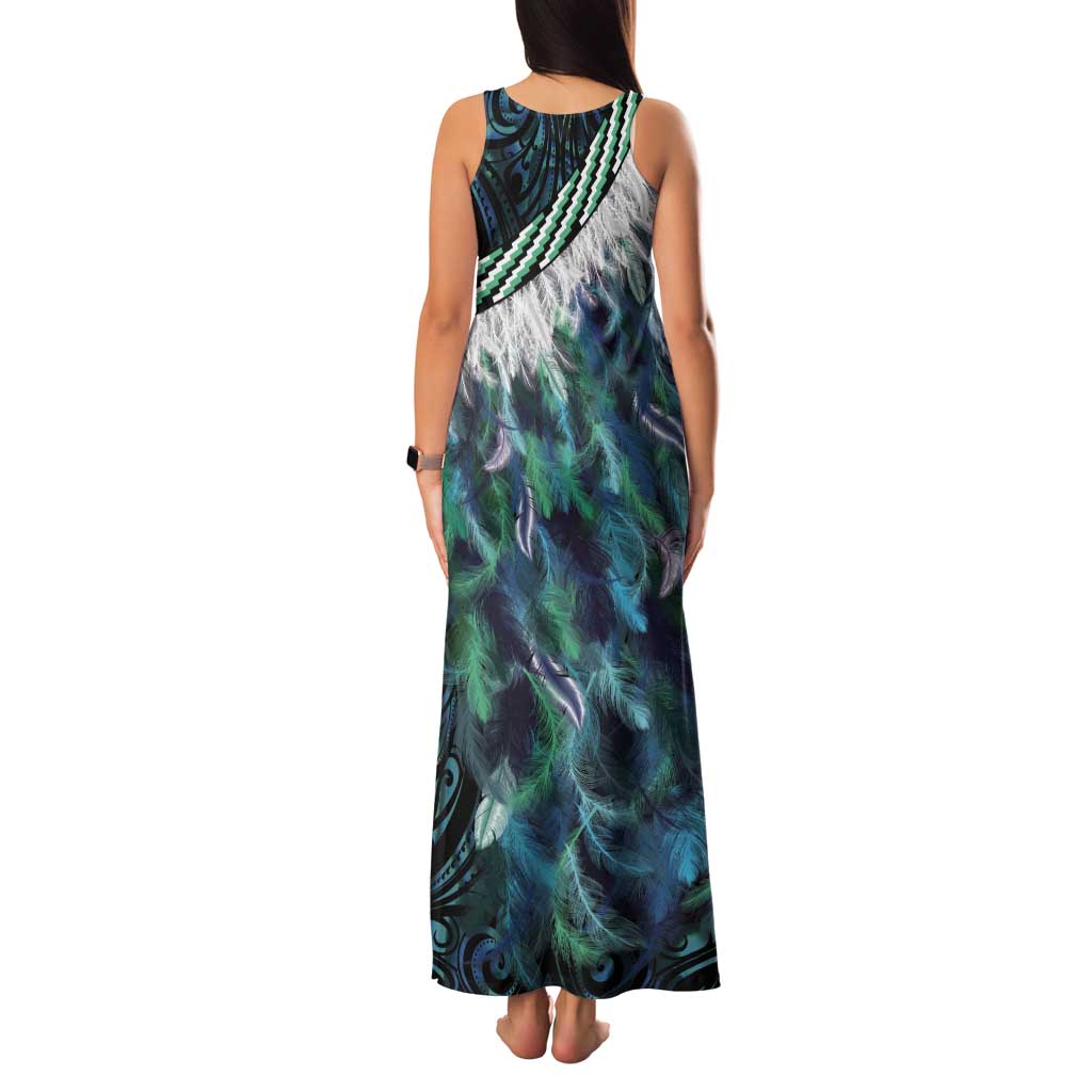 Turquoise Traditional Cloak Aotearoa Tank Maxi Dress Maori Paua Shell Korowai Pattern LT14 - Polynesian Pride