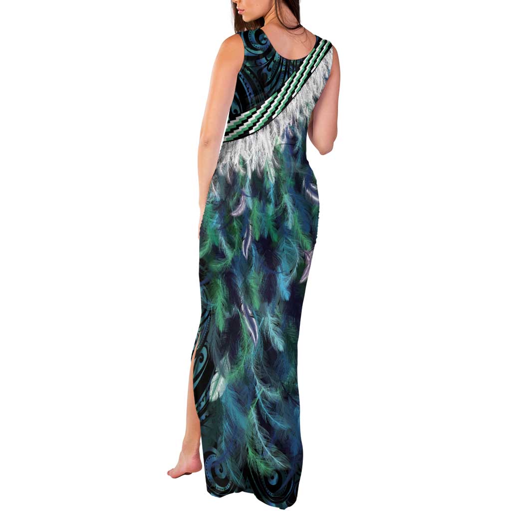 Turquoise Traditional Cloak Aotearoa Tank Maxi Dress Maori Paua Shell Korowai Pattern LT14 - Polynesian Pride
