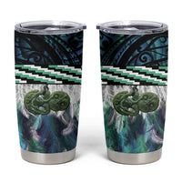 Turquoise Traditional Cloak Aotearoa Tumbler Cup Maori Paua Shell Korowai Pattern