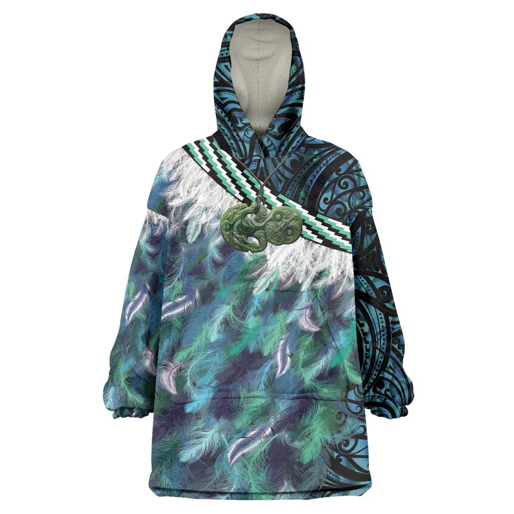 Turquoise Traditional Cloak Aotearoa Wearable Blanket Hoodie Maori Paua Shell Korowai Pattern LT14 One Size Turquoise - Polynesian Pride