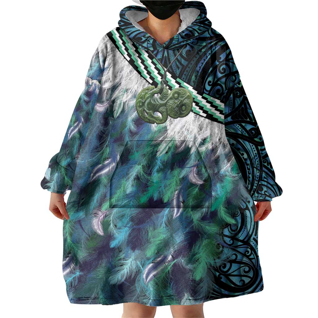 Turquoise Traditional Cloak Aotearoa Wearable Blanket Hoodie Maori Paua Shell Korowai Pattern LT14 - Polynesian Pride