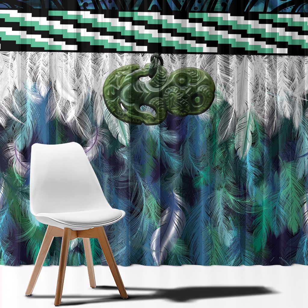 Turquoise Traditional Cloak Aotearoa Window Curtain Maori Paua Shell Korowai Pattern LT14 - Polynesian Pride