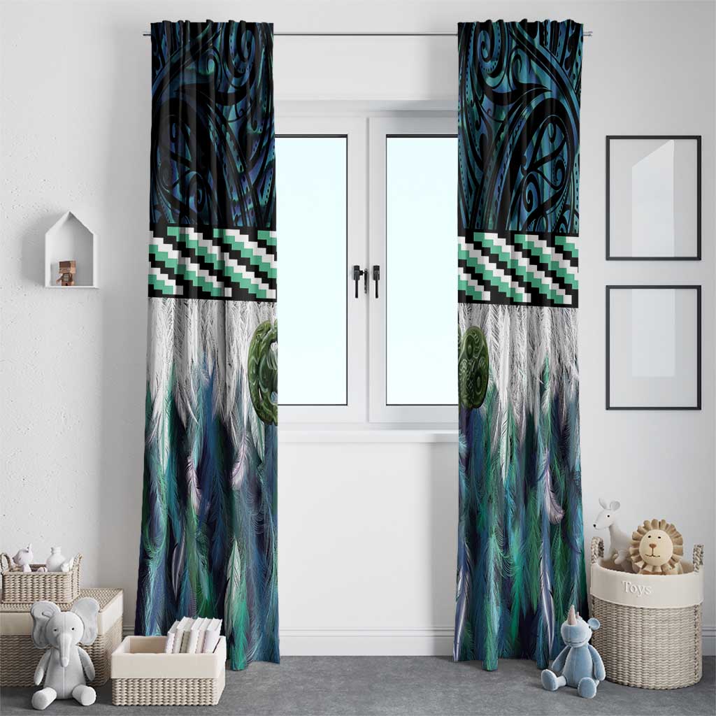 Turquoise Traditional Cloak Aotearoa Window Curtain Maori Paua Shell Korowai Pattern LT14 - Polynesian Pride