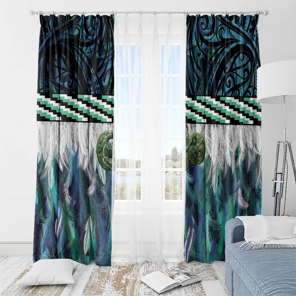 Turquoise Traditional Cloak Aotearoa Window Curtain Maori Paua Shell Korowai Pattern LT14 - Polynesian Pride