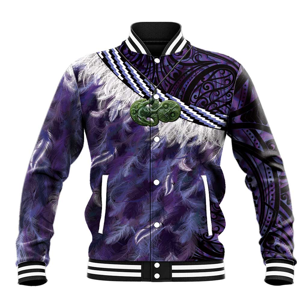Purple Traditional Cloak Aotearoa Baseball Jacket Maori Paua Shell Korowai Pattern LT14 Unisex Purple - Polynesian Pride