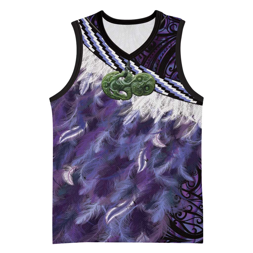 Purple Traditional Cloak Aotearoa Basketball Jersey Maori Paua Shell Korowai Pattern - Polynesian Pride