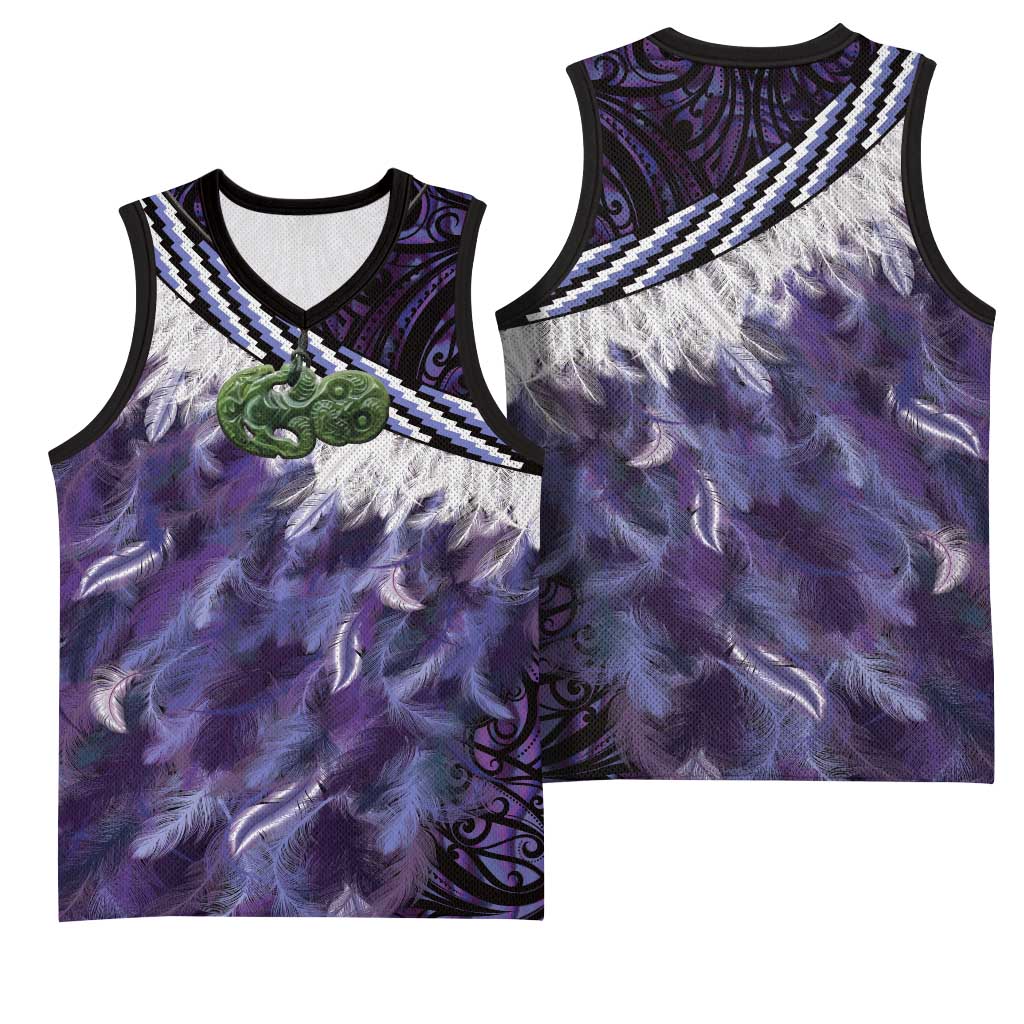 Purple Traditional Cloak Aotearoa Basketball Jersey Maori Paua Shell Korowai Pattern - Polynesian Pride