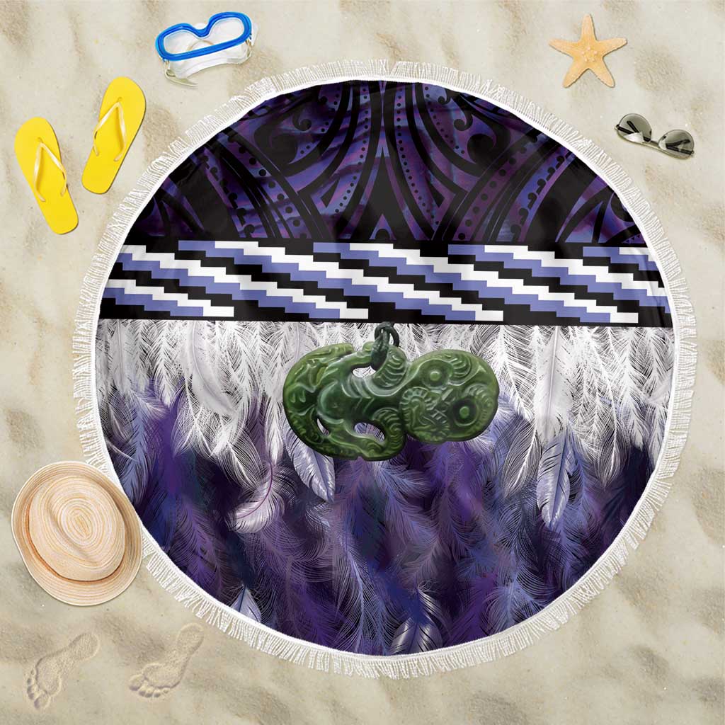 Purple Traditional Cloak Aotearoa Beach Blanket Maori Paua Shell Korowai Pattern LT14 One Size 150cm Purple - Polynesian Pride