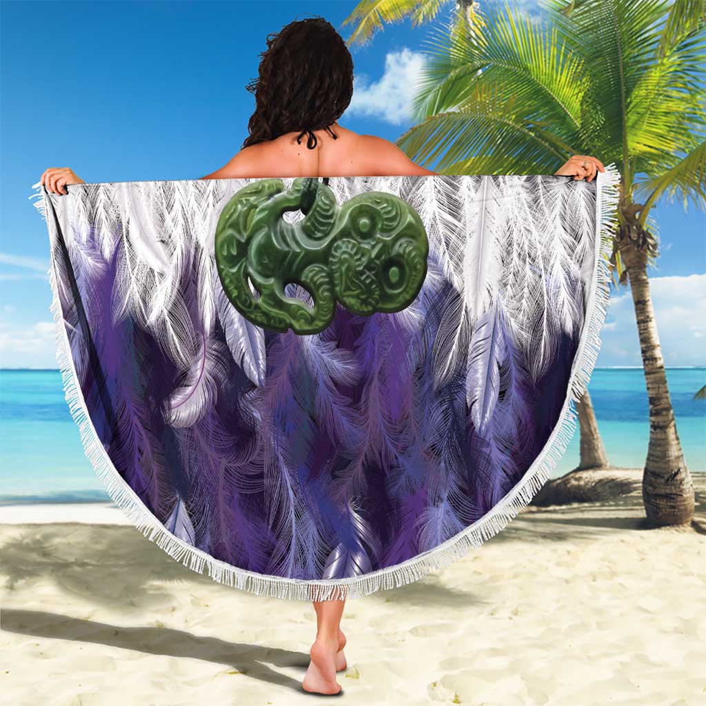 Purple Traditional Cloak Aotearoa Beach Blanket Maori Paua Shell Korowai Pattern LT14 - Polynesian Pride
