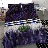 Purple Traditional Cloak Aotearoa Bedding Set Maori Paua Shell Korowai Pattern