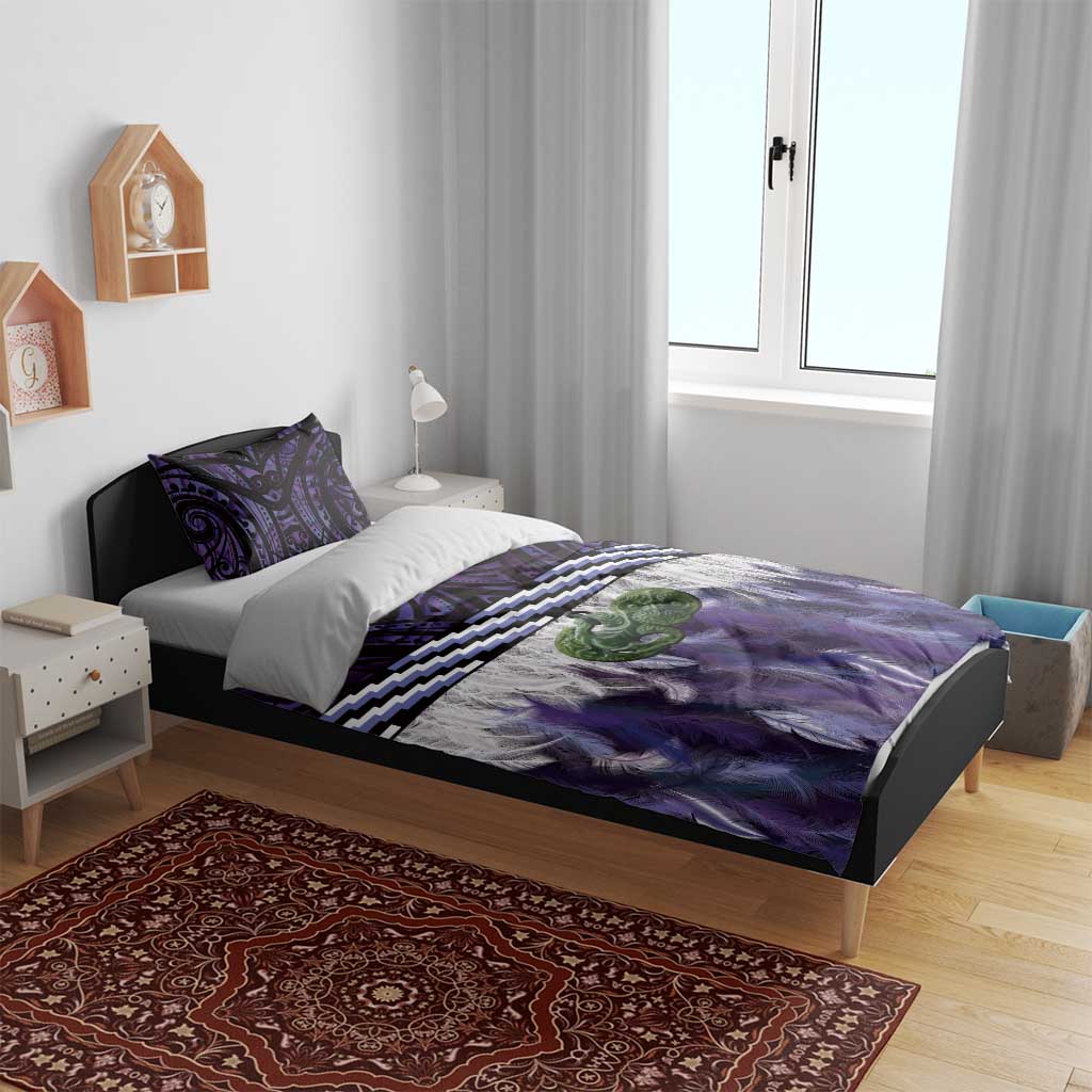 Purple Traditional Cloak Aotearoa Bedding Set Maori Paua Shell Korowai Pattern