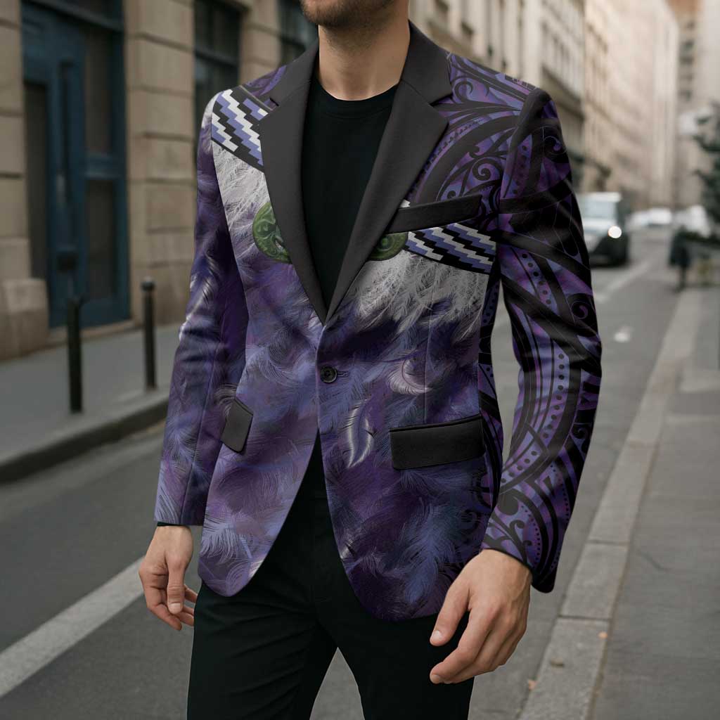 Purple Traditional Cloak Aotearoa Blazer Maori Paua Shell Korowai Pattern - Polynesian Pride