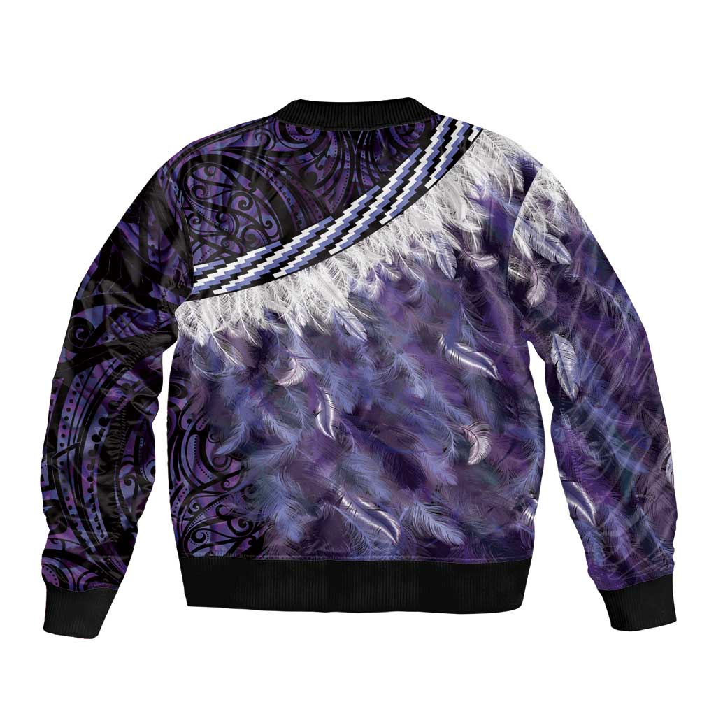 Purple Traditional Cloak Aotearoa Bomber Jacket Maori Paua Shell Korowai Pattern