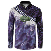 Purple Traditional Cloak Aotearoa Button Sweatshirt Maori Paua Shell Korowai Pattern LT14 Purple - Polynesian Pride
