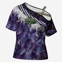 Purple Traditional Cloak Aotearoa Cross Shoulder Shirt Maori Paua Shell Korowai Pattern - Polynesian Pride