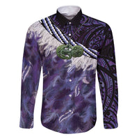 Purple Traditional Cloak Aotearoa Family Matching Long Sleeve Bodycon Dress and Hawaiian Shirt Maori Paua Shell Korowai Pattern
