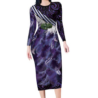 Purple Traditional Cloak Aotearoa Family Matching Long Sleeve Bodycon Dress and Hawaiian Shirt Maori Paua Shell Korowai Pattern