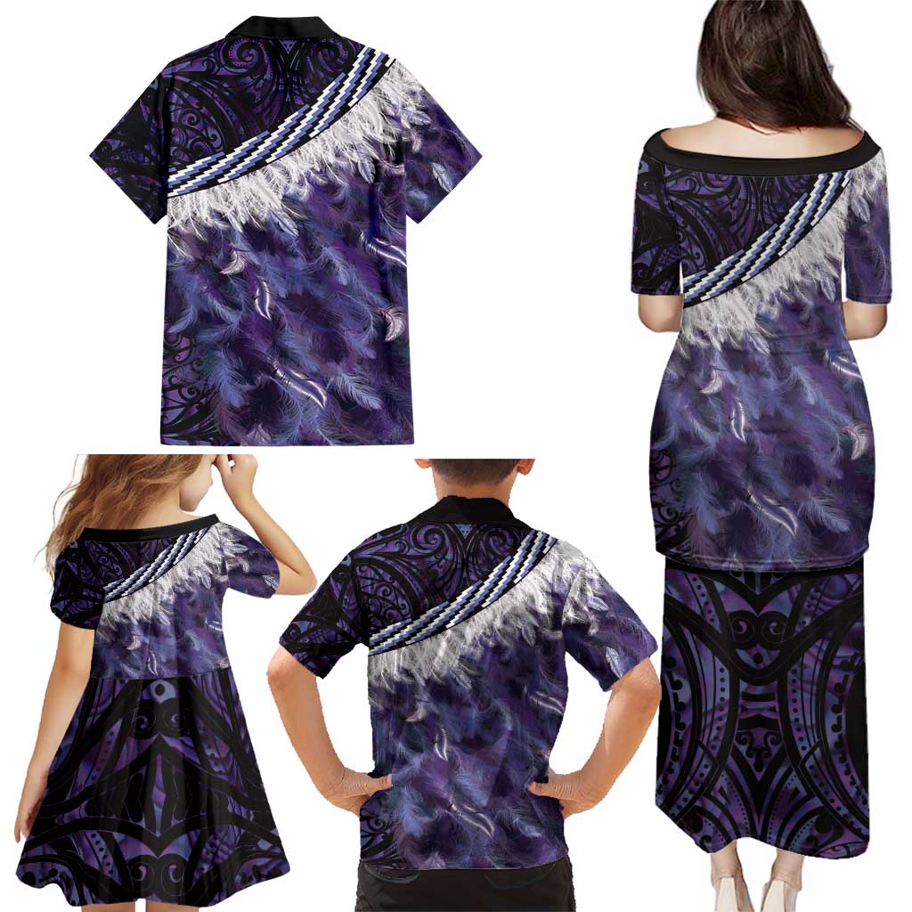 Purple Traditional Cloak Aotearoa Family Matching Puletasi and Hawaiian Shirt Maori Paua Shell Korowai Pattern