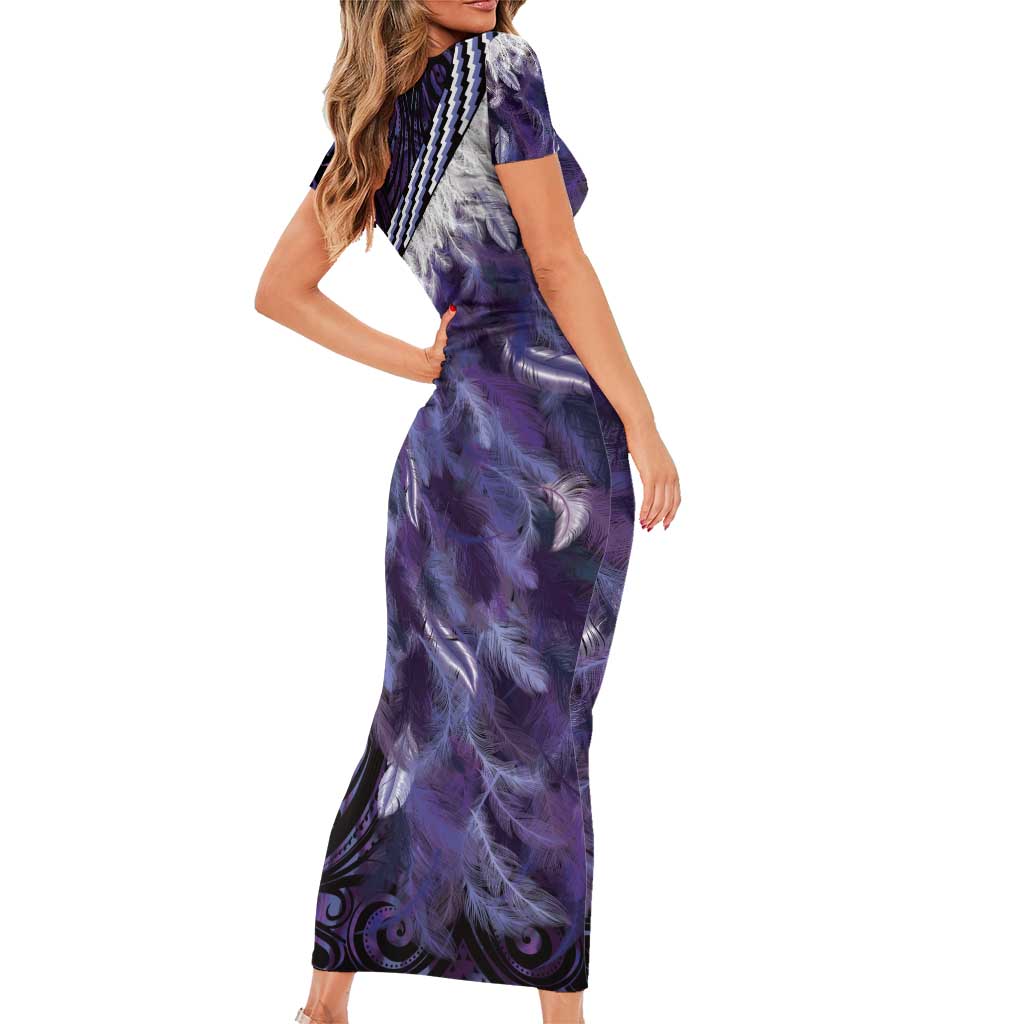 Purple Traditional Cloak Aotearoa Family Matching Short Sleeve Bodycon Dress and Hawaiian Shirt Maori Paua Shell Korowai Pattern