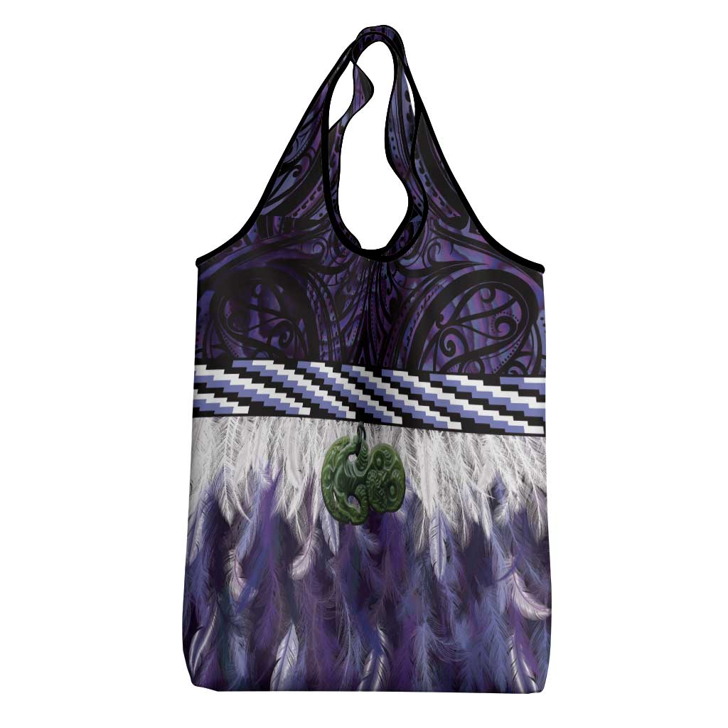Purple Traditional Cloak Aotearoa Grocery Bag Maori Paua Shell Korowai Pattern