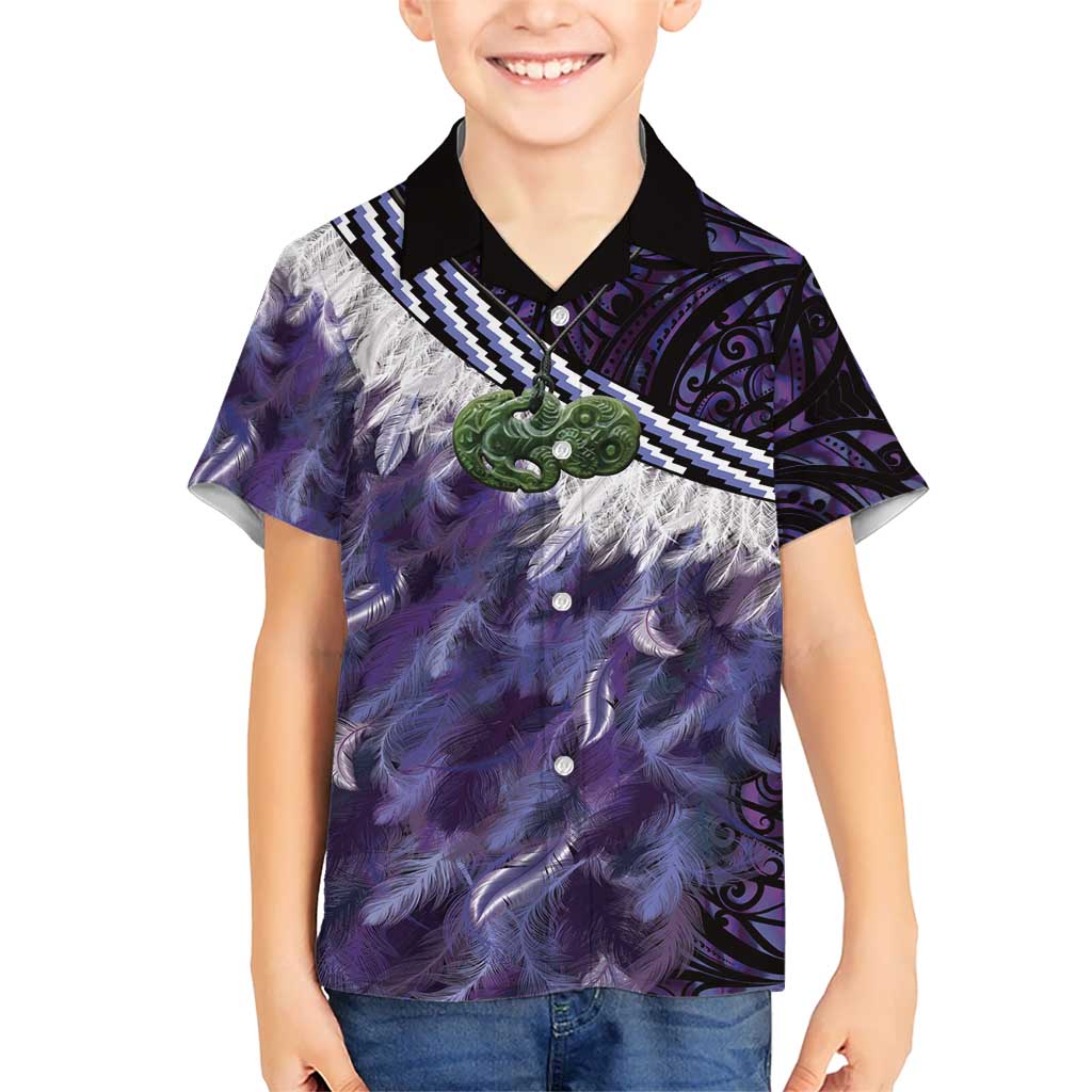 Purple Traditional Cloak Aotearoa Hawaiian Shirt Maori Paua Shell Korowai Pattern
