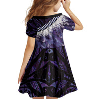 Purple Traditional Cloak Aotearoa Kid Short Sleeve Dress Maori Paua Shell Korowai Pattern LT14 - Polynesian Pride