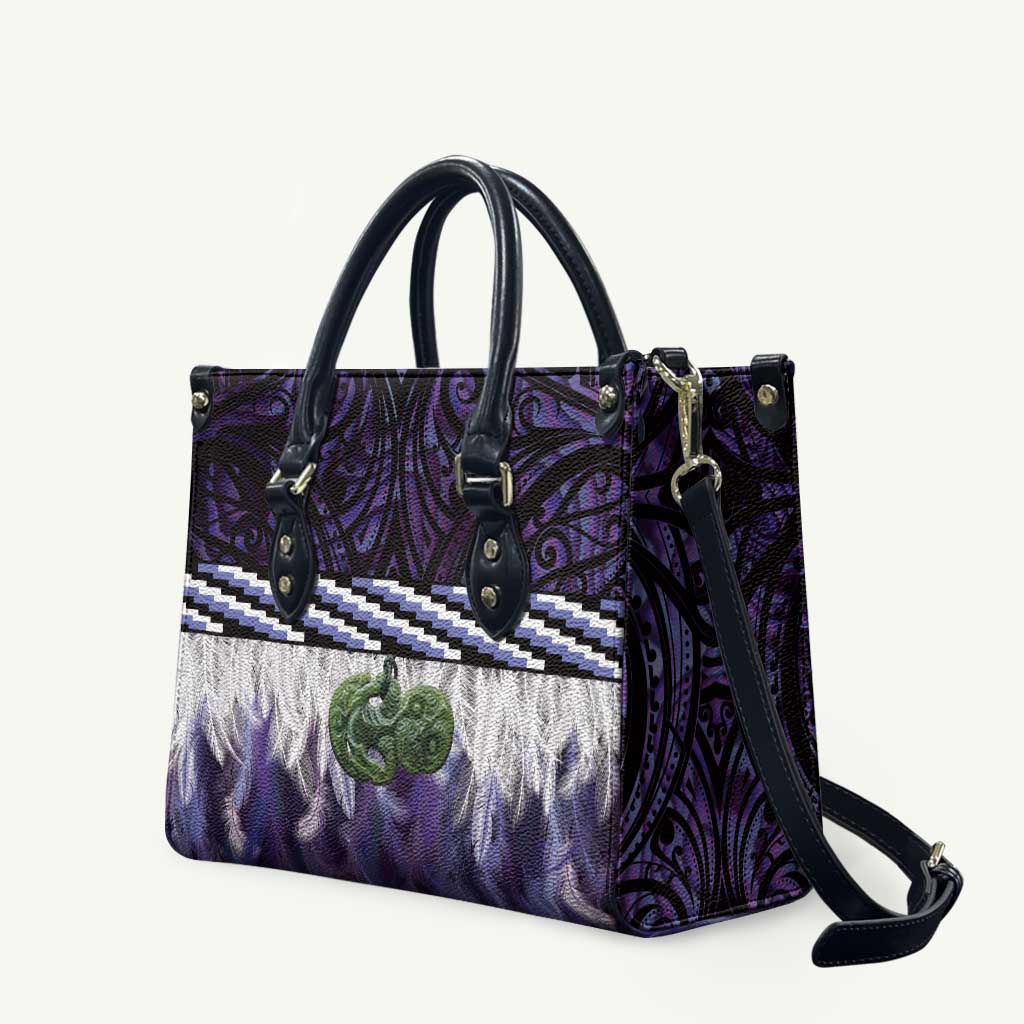 Purple Traditional Cloak Aotearoa Leather Bag Maori Paua Shell Korowai Pattern - Polynesian Pride