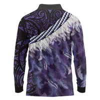 Purple Traditional Cloak Aotearoa Long Sleeve Polo Shirt Maori Paua Shell Korowai Pattern