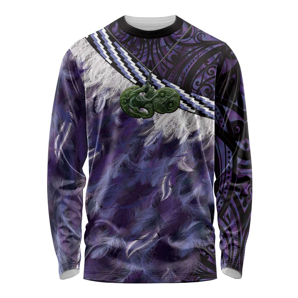 Purple Traditional Cloak Aotearoa Long Sleeve Shirt Maori Paua Shell Korowai Pattern LT14 Unisex Purple - Polynesian Pride