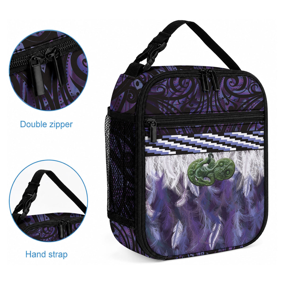 Purple Traditional Cloak Aotearoa Lunch Bag Maori Paua Shell Korowai Pattern LT14 - Polynesian Pride