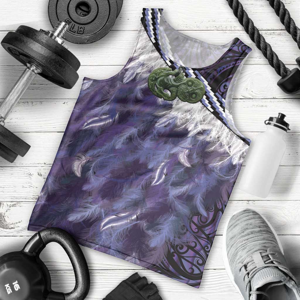 Purple Traditional Cloak Aotearoa Men Tank Top Maori Paua Shell Korowai Pattern LT14 - Polynesian Pride