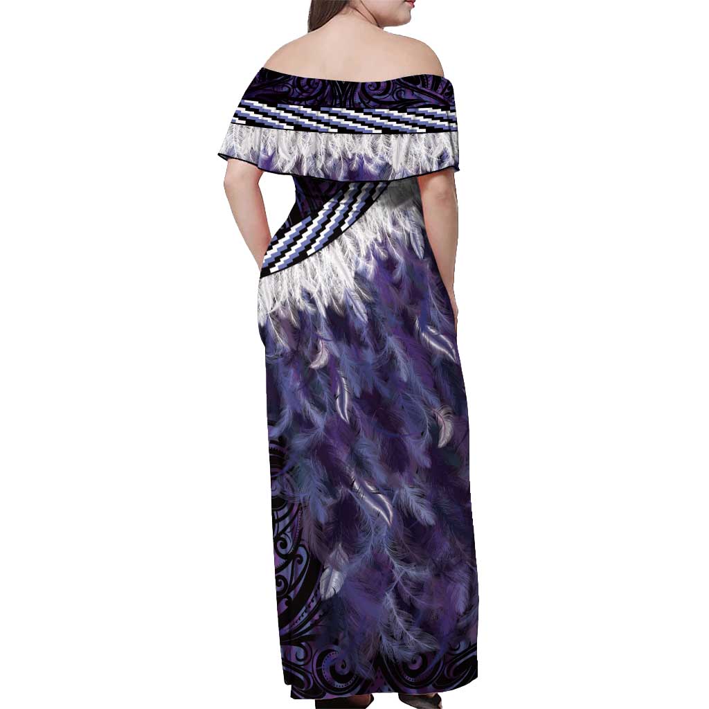 Purple Traditional Cloak Aotearoa Off Shoulder Maxi Dress Maori Paua Shell Korowai Pattern LT14 - Polynesian Pride