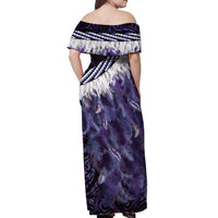 Purple Traditional Cloak Aotearoa Off Shoulder Maxi Dress Maori Paua Shell Korowai Pattern LT14 - Polynesian Pride