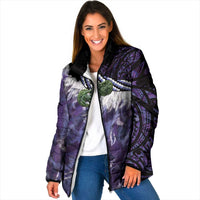 Purple Traditional Cloak Aotearoa Padded Jacket Maori Paua Shell Korowai Pattern - Polynesian Pride