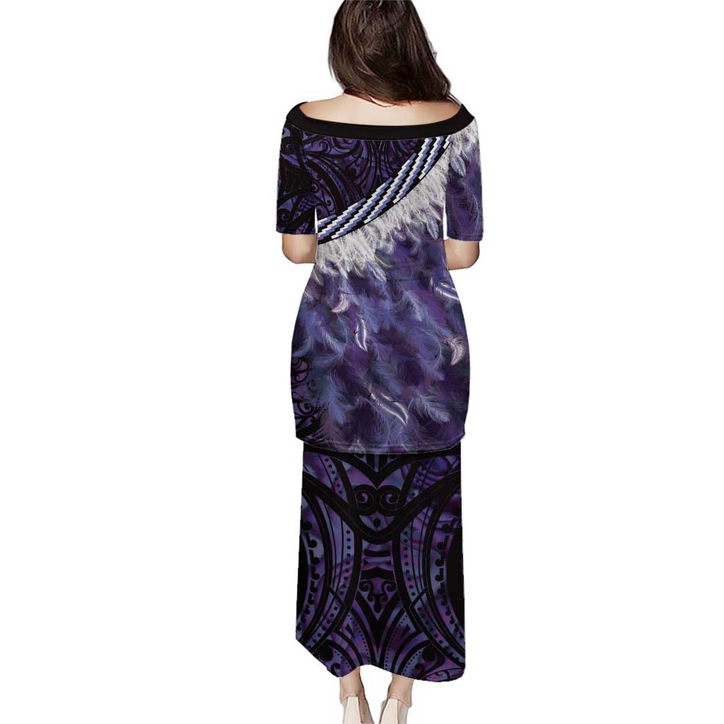 Purple Traditional Cloak Aotearoa Puletasi Maori Paua Shell Korowai Pattern LT14 - Polynesian Pride