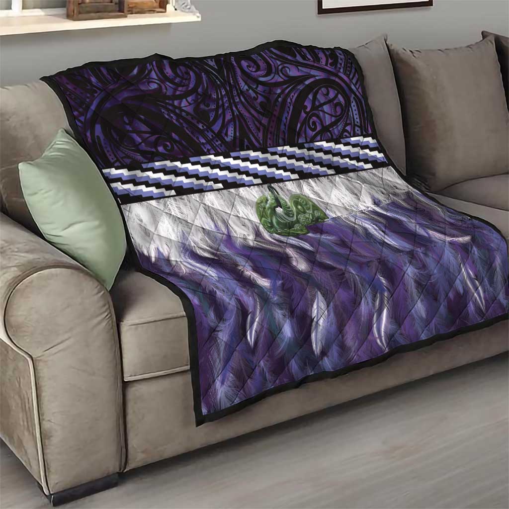 Purple Traditional Cloak Aotearoa Quilt Maori Paua Shell Korowai Pattern
