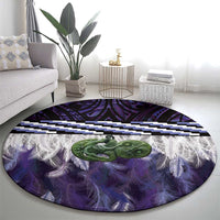 Purple Traditional Cloak Aotearoa Round Carpet Maori Paua Shell Korowai Pattern