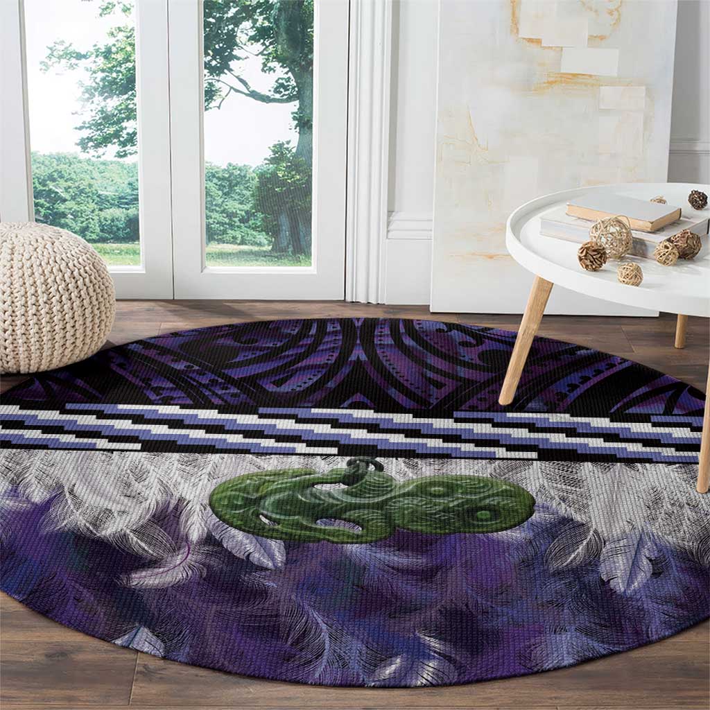 Purple Traditional Cloak Aotearoa Round Carpet Maori Paua Shell Korowai Pattern