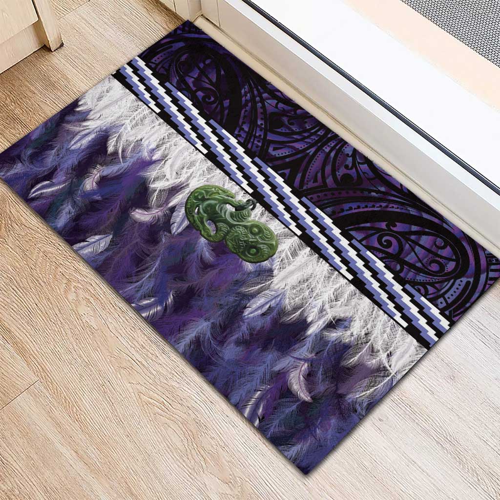 Purple Traditional Cloak Aotearoa Rubber Doormat Maori Paua Shell Korowai Pattern LT14 - Polynesian Pride
