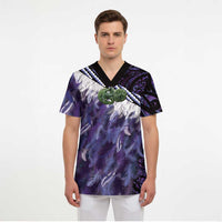 Purple Traditional Cloak Aotearoa Scrub Top Maori Paua Shell Korowai Pattern - Polynesian Pride
