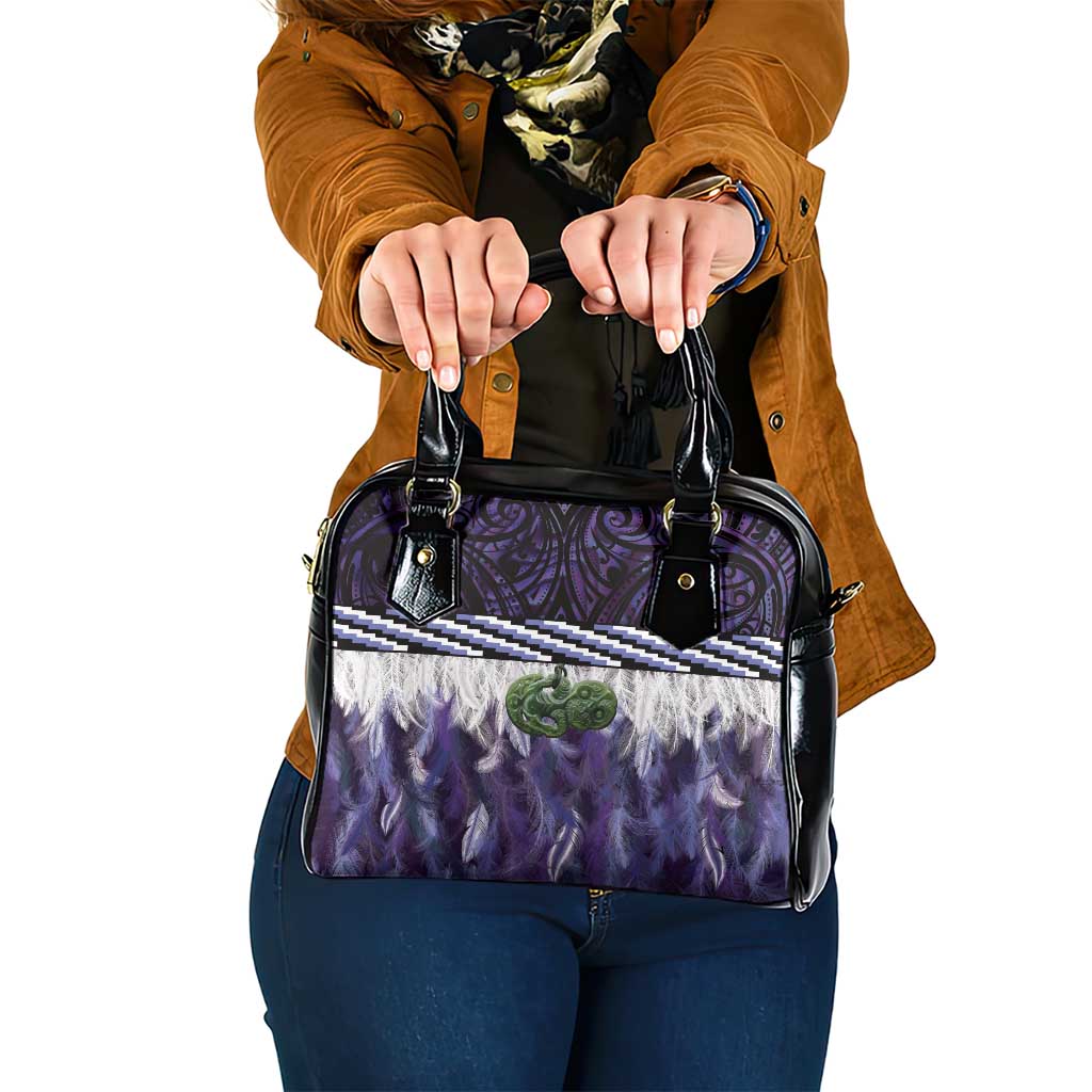 Purple Traditional Cloak Aotearoa Shoulder Handbag Maori Paua Shell Korowai Pattern
