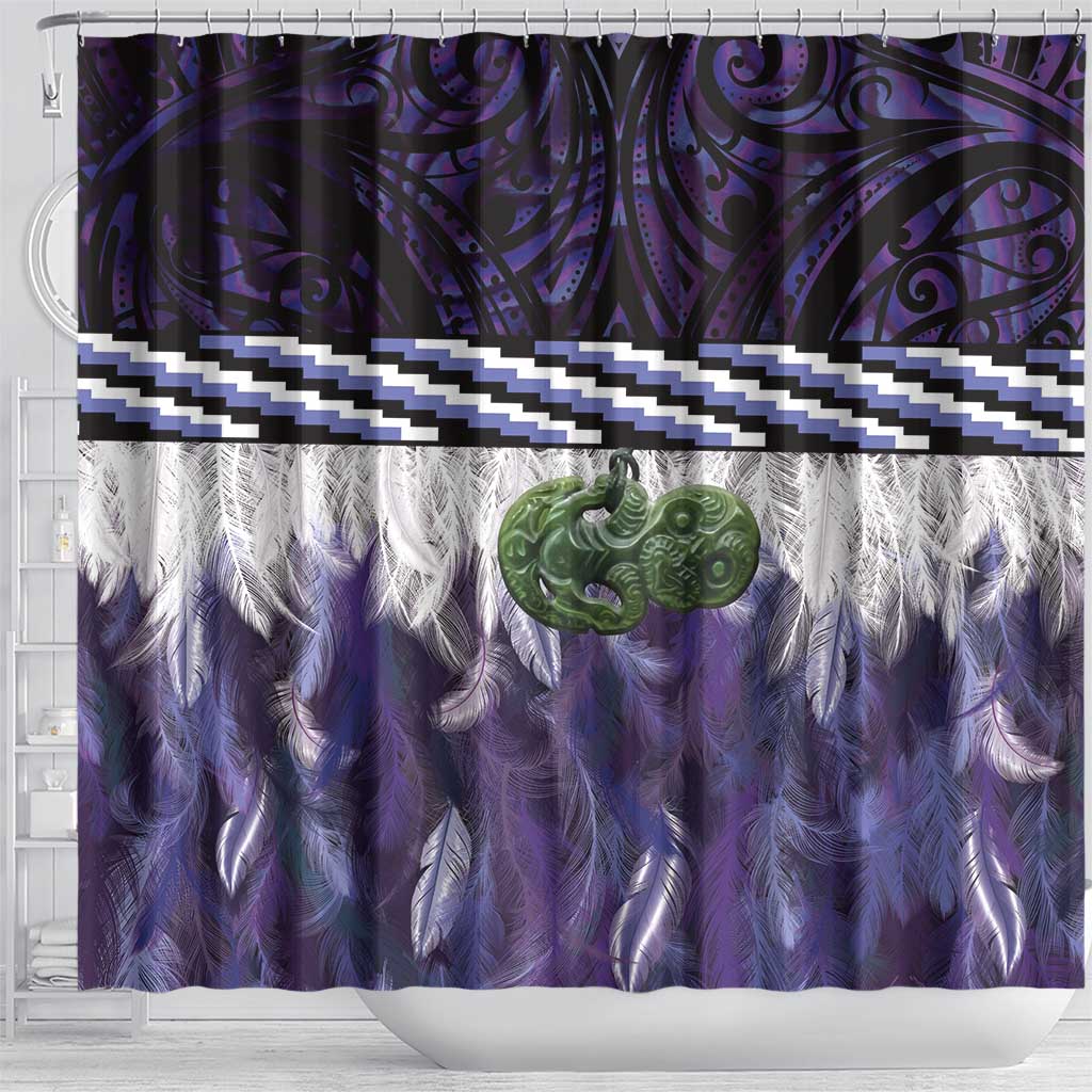Purple Traditional Cloak Aotearoa Shower Curtain Maori Paua Shell Korowai Pattern