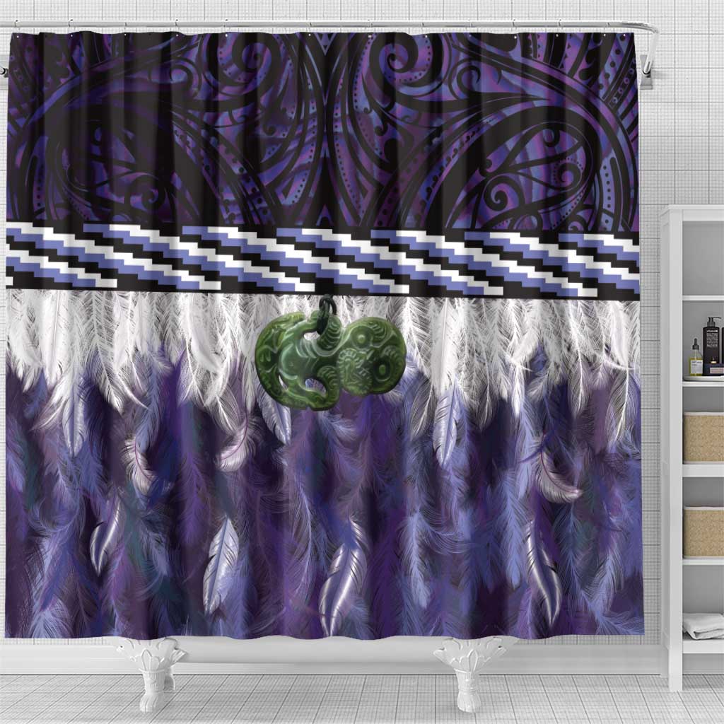 Purple Traditional Cloak Aotearoa Shower Curtain Maori Paua Shell Korowai Pattern