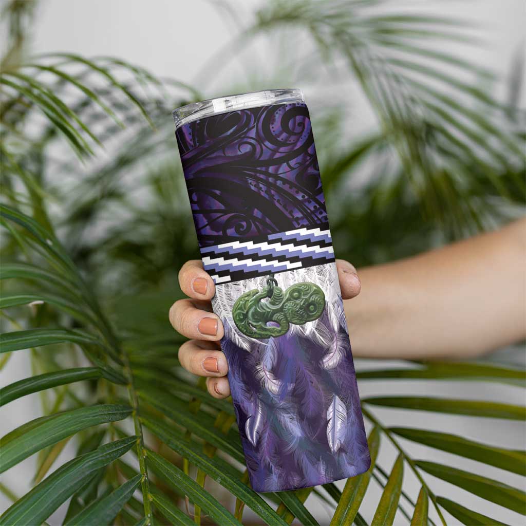 Purple Traditional Cloak Aotearoa Skinny Tumbler Maori Paua Shell Korowai Pattern LT14 - Polynesian Pride