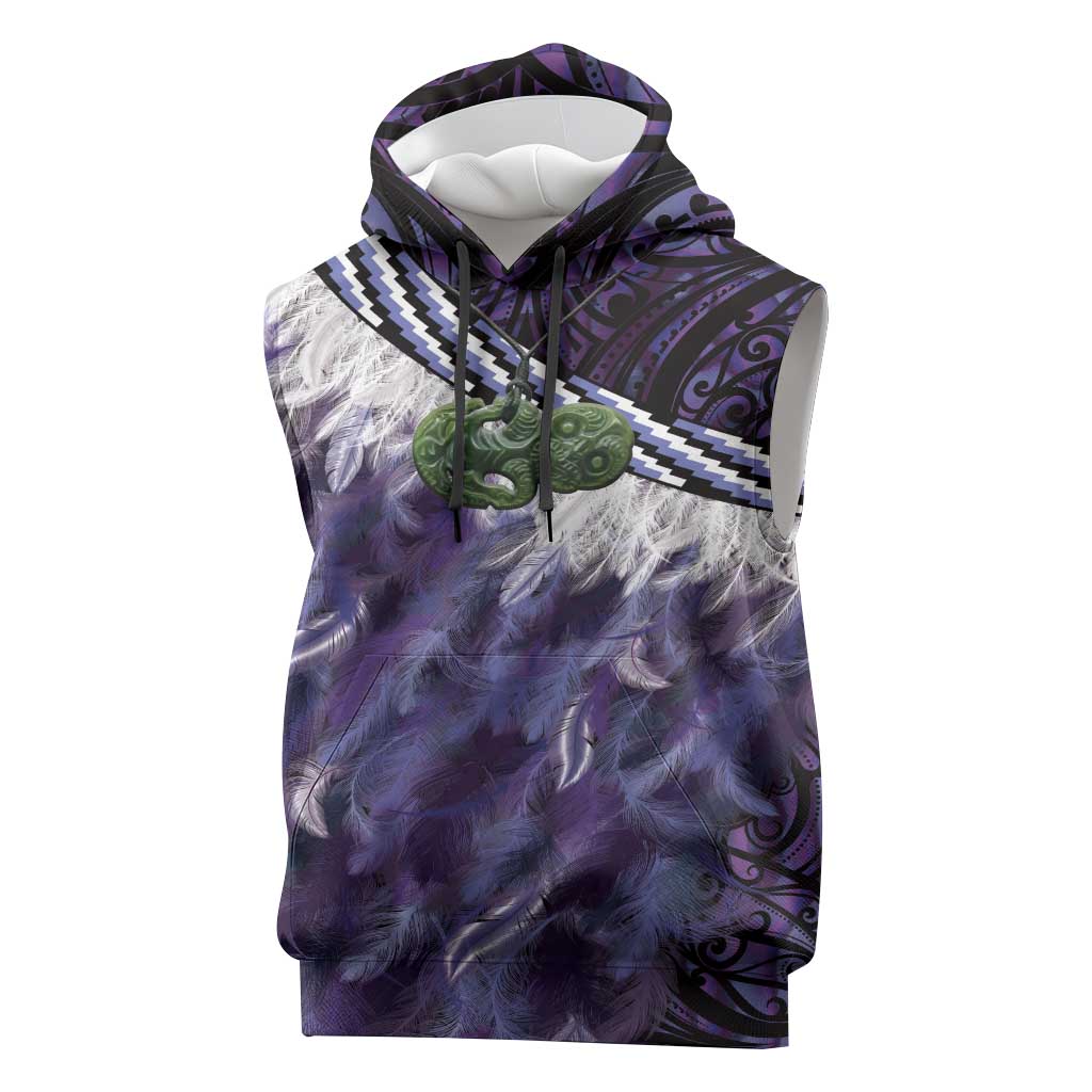 Purple Traditional Cloak Aotearoa Sleeveless Hoodie Maori Paua Shell Korowai Pattern - Polynesian Pride