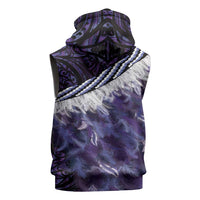 Purple Traditional Cloak Aotearoa Sleeveless Hoodie Maori Paua Shell Korowai Pattern - Polynesian Pride
