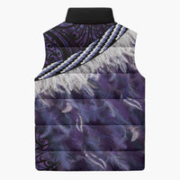 Purple Traditional Cloak Aotearoa Sleeveless Puffer Jacket Maori Paua Shell Korowai Pattern - Polynesian Pride